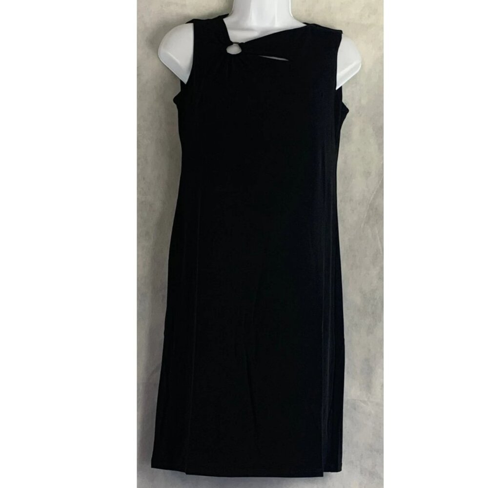 JM Collection Women's Petite Sleeveless Asymmetrical-Neck Dress, Black, PS
